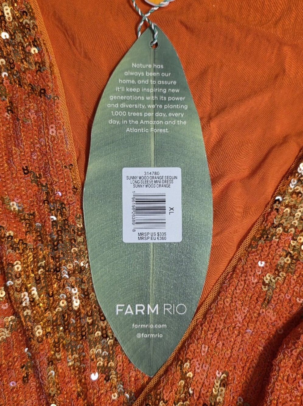 FARM Rio XL Sunny Orange Sequin Wrap Mini Dress - Picture 13 of 16